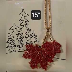 BETSY JOHNSON Elegant Red Leaf Pendant Necklace